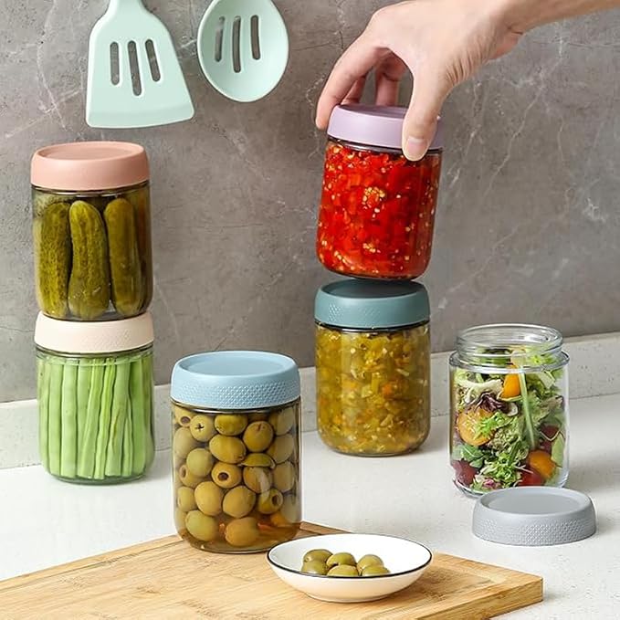 Overnight Oats Containers with Lids, 6 Pack Wide-Mouth Glass Food Storage Jars, 16oz Mason Jar Style Containers Perfect for Yogurt, Oatmeal, Fruit, Snacks and Meal Prep