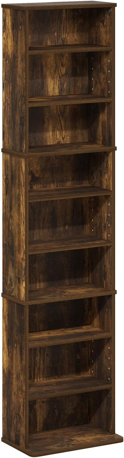 Furinno Jaya DVD Shelf, 9-Shelf Tall Narrow CD Rack, Media Shelf with Adjustable Shelves, DVD Storage Cabinets for CD Blueray Game Disc, Easy Assembly, for Living Room, Home Office, Amber Pine