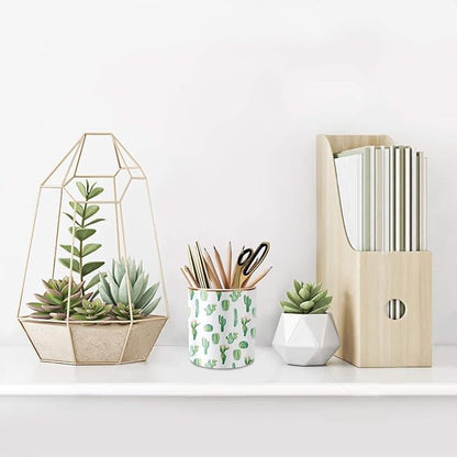 WAVEYU Pen Pencil Holder, Multi-Purpose Holder for Desk Pencil Cup for Girls Boys Kids Durable Ceramic Desk Organizer Makeup Brush Holder for Office, Classroom, Home, Cactus