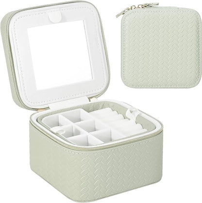 DesignSter Travel Jewelry Case for Woman, Small Travel Jewelry Box with Mirror,4.72×4.72×3.54 inches,Portable Design Travel Jewelry Organizer,Double Headed Zipper
