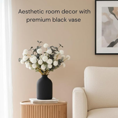 Large Black Vase for Flowers Decor Living Room - 8.6in Tall, Matte Black Arlo Vase for Dining Coffee Table Centerpieces, Wabi Sabi Decor, Big Decorative Modern