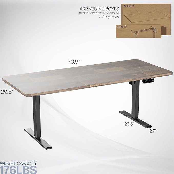 VIVO Electric 71 x 30 in Standing Desk, Touch Screen Adjustment, 220 lb Frame Support, 2E Series, Reclaimed Wood Top Black Frame, DESK-KIT-2E71P