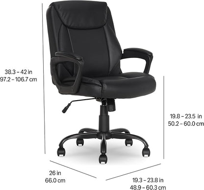 Amazon Basics Classic Puresoft PU Padded Mid-Back Height Adjustable Office Computer Desk Chair with Armrest, 26"D x 23.75"W x 42"H, Black
