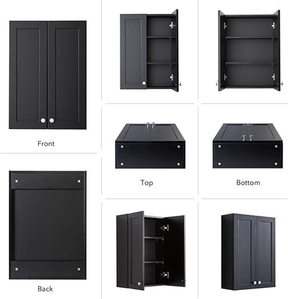 Matte Black Wall Mount Medicine Cabinet - Over Toilet Storage with 2 Adjustable Shelves, DTC Hinges & Metal Handles, Easy Assembly Bathroom Cabinet for Small Spaces