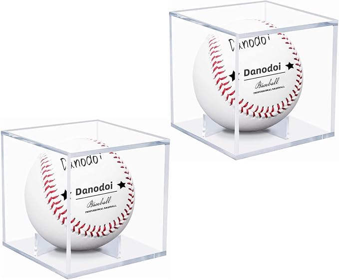 2 Pack Baseball Display Case UV Protected Acrylic Clear Baseball Holder Square Cube Ball Protector Memorabilia Autograph Display Box for Official Size Baseball