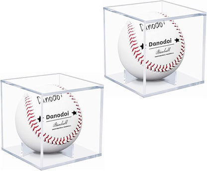 2 Pack Baseball Display Case UV Protected Acrylic Clear Baseball Holder Square Cube Ball Protector Memorabilia Autograph Display Box for Official Size Baseball
