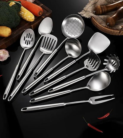 Wok Utensils Tools for Carbon Steel, Stainless Steel Wok Spatula Set,Wok Spatula and Skimmer, Soup Ladle,Meat Fork,4-PiecesCooking Tools & Serving Utensil 15inch