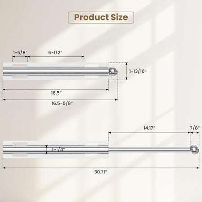 Supforce 16.5" Valet Rod for Closet Pull Out, Retractable Slide Out Valet Rod Closet Organization, Aluminum Valet Clothing Hanger Rods Perfect for Suits, Freshly Pressed Clothes, Polished Chrome