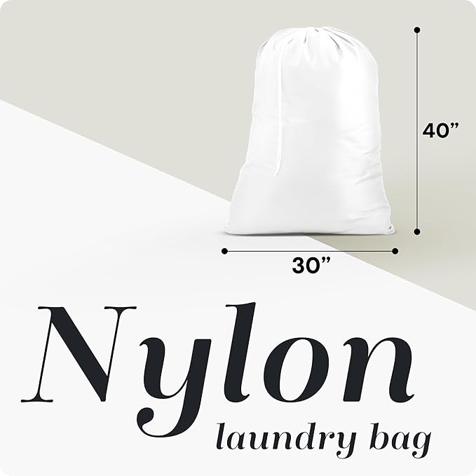 Extra Large Laundry Bag 30"x40" - Handy Laundry Heavy Duty Nylon, Locking Drawstring, Machine Washable, Holds 3 Loads - Sack, Hamper Liner for Travel, College Dorm, Dirty Clothes - White