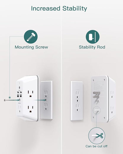Surge Protector, Outlet Extender with Night Light, Addtam 5-Outlet Splitter and 4 USB Ports(2 USB C), USB Wall Charger Power Strip, Multi Plug Outlet for Home, Office, School, ETL Listed
