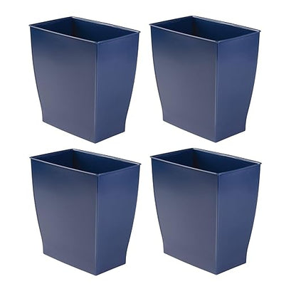 iDesign Small Plastic Bathroom Trash Can, Slim Rectangle Garbage Bin for Bedroom, Office, Dorm, 4-Pack, Navy Blue