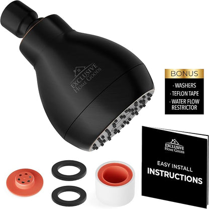 High Pressure Shower Head - Powerful Deluxe Bathroom Showerhead with Strong Spray Stream and Small Silicone Nozzles - Universal Fit Works with High and Low Water Flow Showers