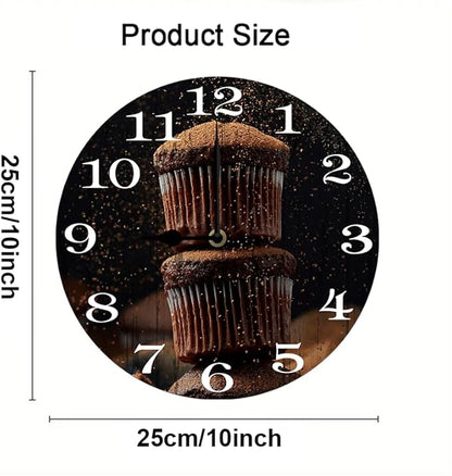Chocolate Cake Wall Clock 10 Inch Wooden Battery Operated Autumn Forest Maple Leaves Wall Clocks Decorative Indoor,Decorative for Kitchen Bathroom Bedroom