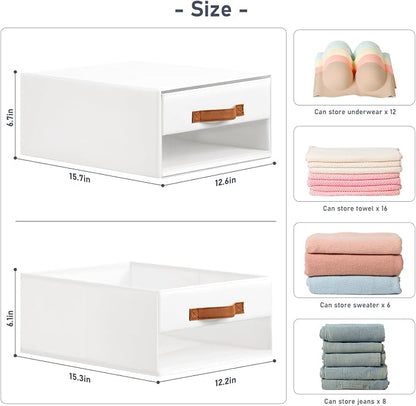 DIMJ Closet Organizers and Storage - Fabric Bins with Drawers for Closet Foldable Clothes Organizers with Clear Window, Stackable Storage Drawers Units for Bedroom, Living Room, 6-Pack, White