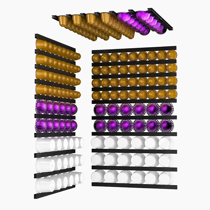 Adhesive Coffee Pod Holder, 10 PCS Under Cabinets/Wall Mounte Vertically or Horizontally,Coffee Pod Storage for Coffee Shop Desktop Office and Kitchen,Black