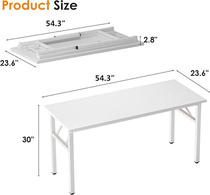 Need Folding Desk, 54 inch Large Computer Desk for Home Office, No Install Needed Study Student Writing Table Desk Workstation, White