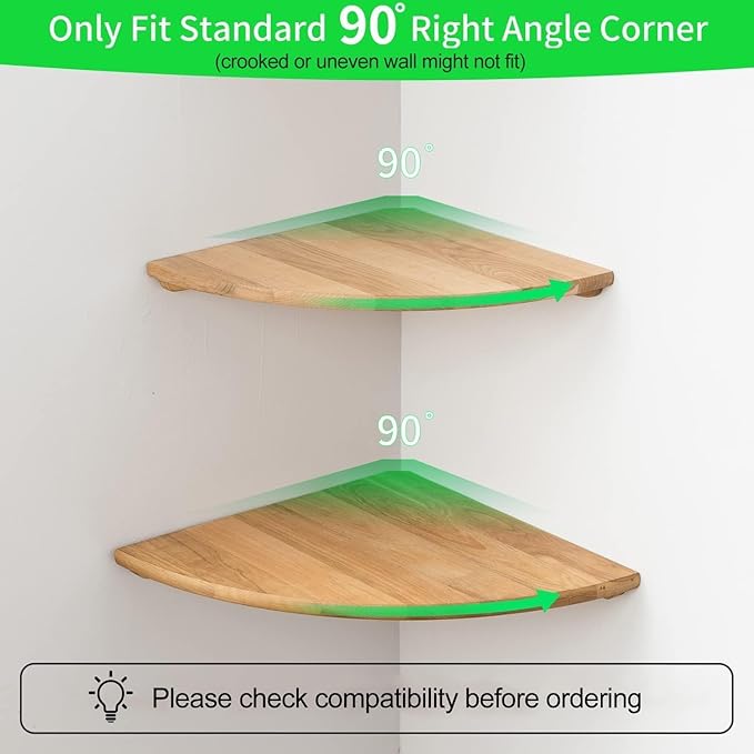 Conamily Corner Shelf, Solid Oak Wood Floating Corner Shelf Wall Mount Round End Floating Speaker Shelves with Wire Hole for Small Plant Photo Frame for Bedroom Kitchen, Living Room (Oak, 7.1in)