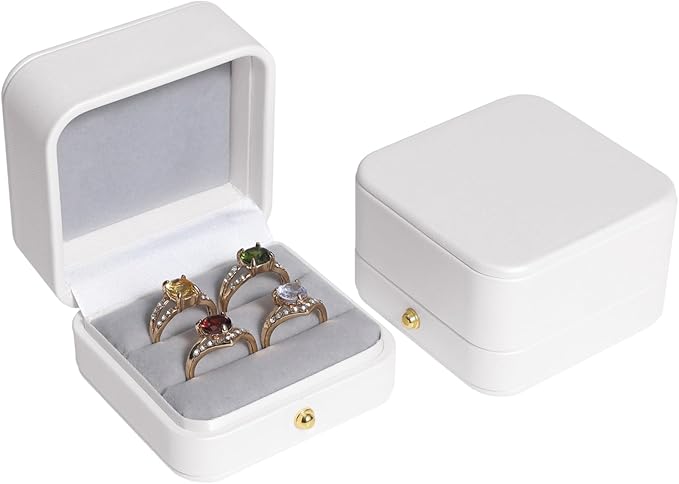Velvet Ring Gift Box, Small Jewelry Earring Studs Holder Case for Wedding Day, Proposal, Engagement, Anniversary, Ring Display Storage Box for Women Girl (White DS)