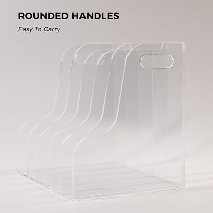 5 Vertical Compartments File Holder, Clear Acrylic Desk Organizer and Storage Bins Holding for Magazines, Binders, Notebooks, Envelopes, Multi-purpose Document Organizer for Home Office