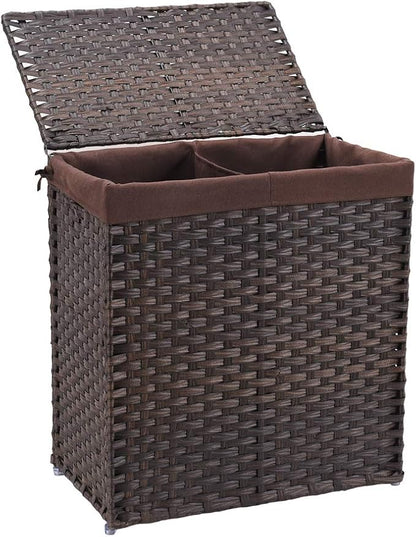 Mxfurhawa Slim Laundry Basket on Wheels, Heavy Duty Cotton Liner Laundry Storage Hamper with Handles, Collapsible Clothes Wire Basket Organizer Laundry Bag (01B)