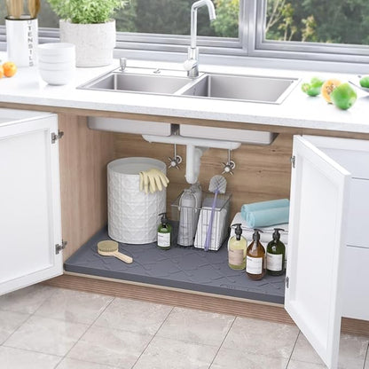 SIKADEER 28" x 22" Under Sink Mat Waterproof, Silicone Mat Kitchen Drawer Shelf and Cabinet Liner, Sink Protector for Kitchen Organizers and Storage, Boot Tray Pet Food Mats