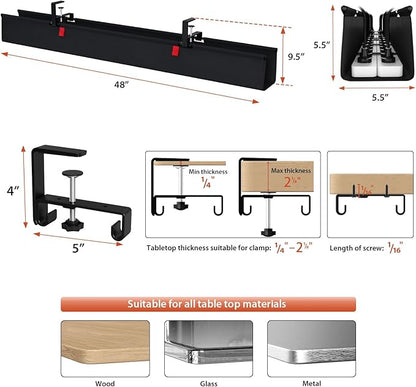 Univivi No Drill Under Desk Cable Management Tray, 48" Cord Organizer for Table, Clamp/Screw Mount Desk Cable Management, Premium Fabric Cable Management Tray for Office, Home (Extra Large)