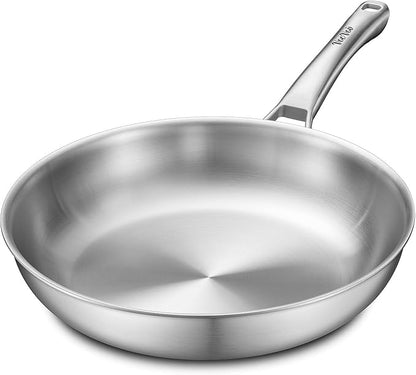 Stainless Steel Skillet, PFOA & PTFE Free 12 Inch Tri-Ply Chef's Pan, Dishwasher & Oven Safe Cookware, Compatible with Induction, Ceramic & Gas Cooktops