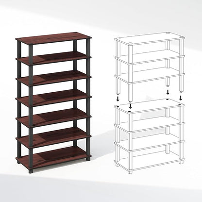 Furinno Turn-N-Tube Storage Shelves Set of 2, 4-Tier Stackable Standing Shelf, Open Corner Shelf, for Organization and Storage, Living Room, Garage, Home Office, Dark Cherry