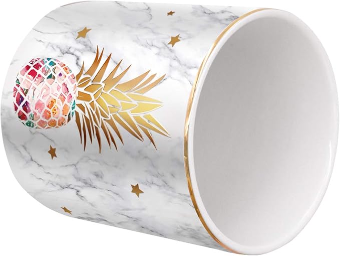 WAVEYU Pen Holder, Pencil Holder for Desk, Cute Makeup Brush Holder Marble Pineapple Pattern Pencil Cup for Girls Kids Durable Ceramic Desk Organizer Pineapple Decor for Office, Classroom
