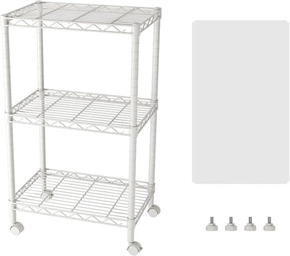 SINGAYE 3 Small Shelves Storage Shelf Wire Shelving Unit Metal Shelf Adjustable Organizers Storage Shelving with Wheels for Bathroom Laundry Room Kitchen Pantry11.5”D x 17.5”W x 30.5”H White