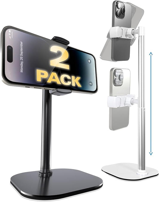 Cooper ChatStand, [Gift Family Pack], Adjustable Cell Phone Stand for Desk, Phone Stand for Recording, iPhone Holder, Small Tripod for iPhone,Fits Samsung, Android Smartphones, (White & Black, 2-Pack)