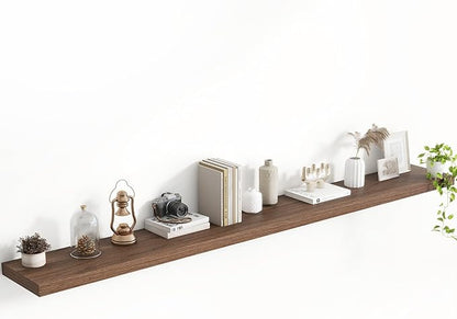 Acovy 72 Inch Floating Shelves, 8 Inch Deep Floating Shelves for Wall, Hanging Shelf with Invisible Brackets, Deep Shelves for Bathroom, Bedroom, Living Room, Walnut, Set of 1