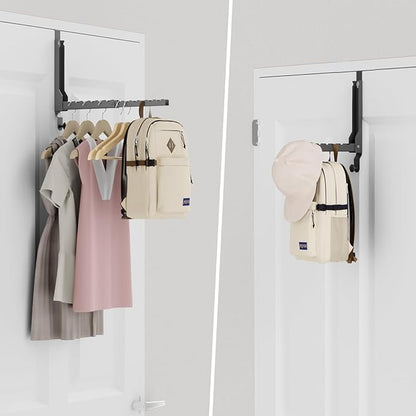 BAKON Over The Door Hangers, Over Door Hooks for Hanging, Small Space Dual Folding Portable Over Door Clothes Hanger for Clothes, Hats, Bags and Towels (2Pack,Black(Update))