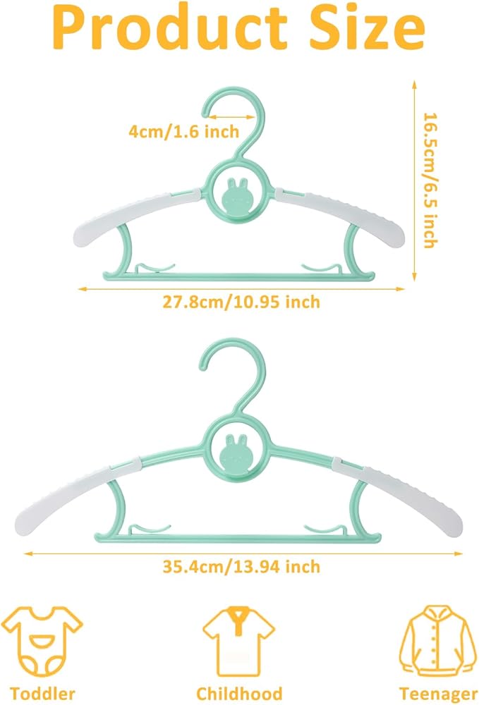 30 Pack Baby Hangers, Non-Slip Kids Hangers, 11"-14" Adjustable Infant Hanger, Space Saving Plastic Hanger for Girl Boy Toddler Kids Child (Multicolour)