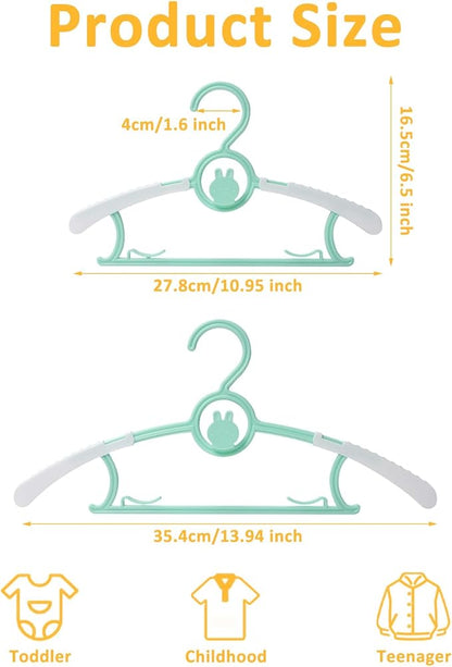 30 Pack Baby Hangers, Non-Slip Kids Hangers, 11"-14" Adjustable Infant Hanger, Space Saving Plastic Hanger for Girl Boy Toddler Kids Child (Multicolour)