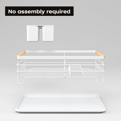 Dish Racks for Kitchen Counter: Wooden Handles, Thickened Metal, No Assembly. Small Dish Drying Rack: Ideal for Small Households. Drying Rack Kitchen: White