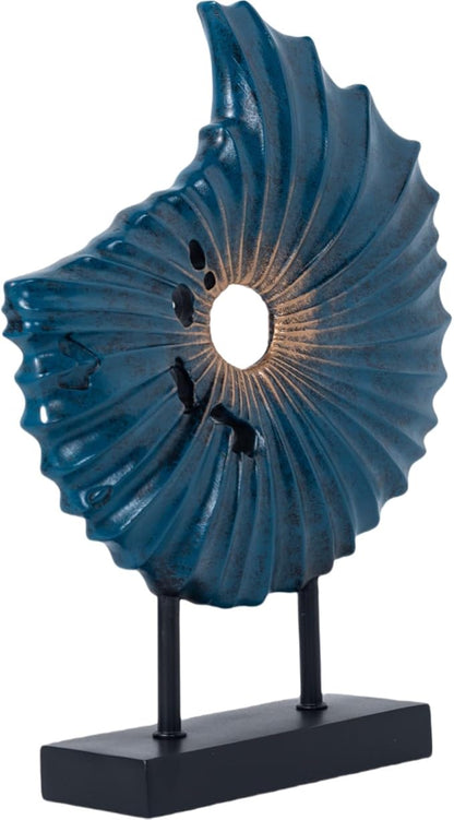 LuckySunDecorQZ Unique Round Coin Sculpture Decorative Objects for Shelf Home Decor Accents, Modern Abstract Tabletop Decor Items for Living Room Fireplace Mantel, Above Cabinet (Blue L)