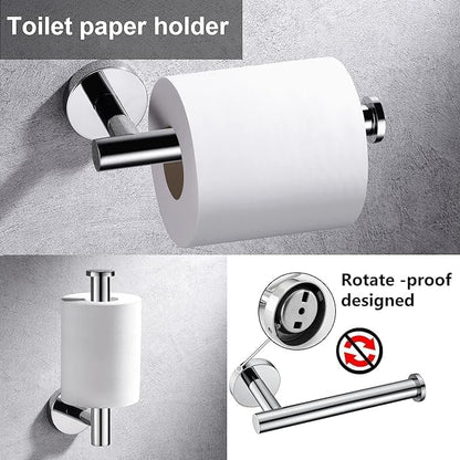 10 Pieces Polished Chrome Bathroom Hardware Accessories Set,Hand Towel Ring,16 inch Towel Bar,Toilet Paper Holder,4pcsTowel Hooks,Round SUS304 Stainless Steel Heavy Duty Wall Mount Holder,Towel Rack
