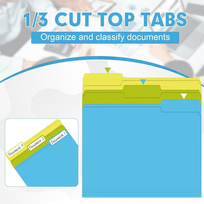File Folder, HERKKA 120 Pack 1/3 Cut Tab File Folders, Letter Size, Assorted 6 Colors, Colored File Folders Great for Organizing and Filing