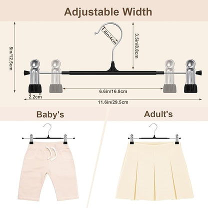 POZEAN Pants Hangers with Clips for Women 50 Pack, 12Inch Adjustable Heavy Duty Skirt Hangers, Space Saving Non-Slip Shorts Jeans Trousers Clothes Hangers, Black