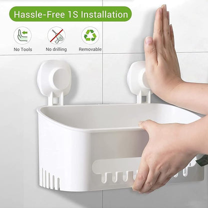 LUXEAR Suction Cup Shower Caddy - No Drilling Removable Shower Caddy - Powerful Suction Shower Organizer Max Hold 22lbs, Waterproof Suction Storage Basket for Bathroom & Kitchen