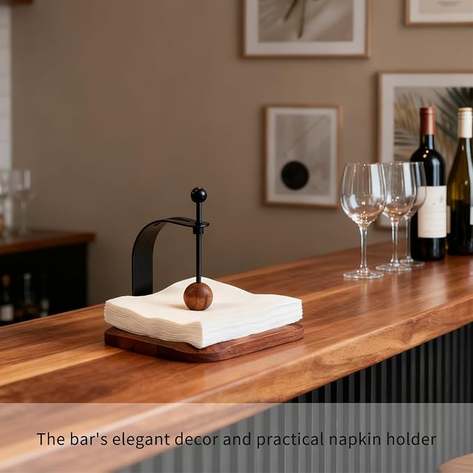 North American Walnut Napkin Holder for Table - Handcrafted Classic Style Wooden Cocktail Napkin Holder Fits 5-7" Napkins - Windproof for Outdoor,Bar, Use (Gift Idea)