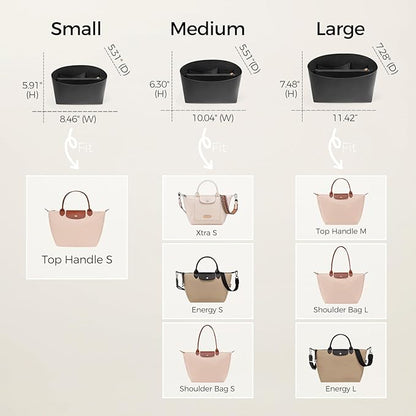 ZTUJO Purse Organizer Insert For Handbags For Le Pliage, Ultra-light Waterproof DupontPaper Upgraded Purse Organizer Insert (Black, Small)