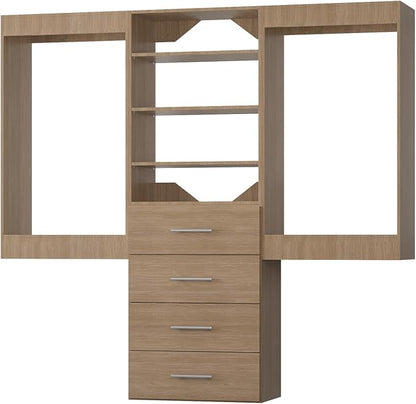 Modular Closet Organizer, 60" Wide, Hanging & Drawers, Wood Tower for Walk-In Closets, Wall-Mounted Wardrobe Organizer