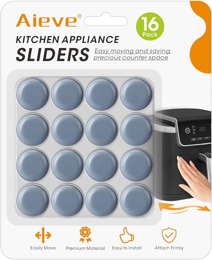 Aieve Appliance Sliders, 16 Pcs Self Adhesive Appliance Slider for Easy Moving & Space Saving, Small Countertop Rollers Kitchen Hacks Mixer Accessories