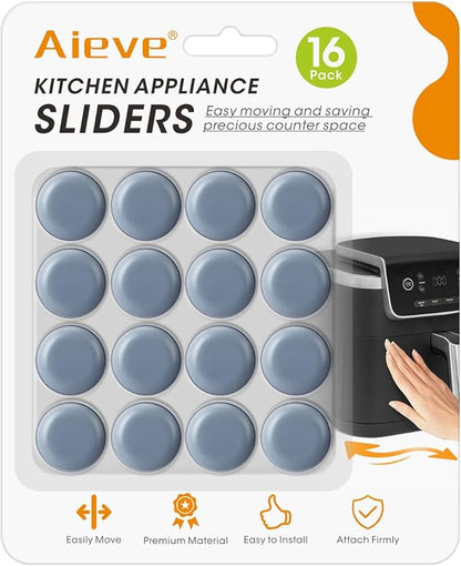 Aieve Appliance Sliders, 16 Pcs Self Adhesive Appliance Slider for Easy Moving & Space Saving, Small Countertop Rollers Kitchen Hacks Mixer Accessories