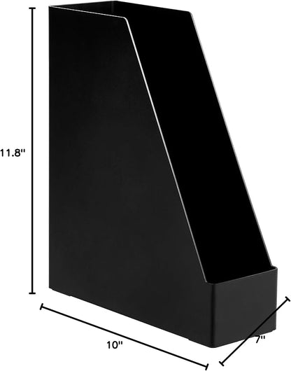 Amazon Basics Plastic Desk Organizer Magazine Rack and File Holder, Black, 4-Pack