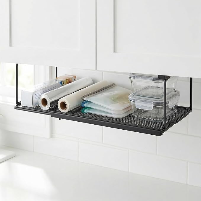 Aluminum Foil and Plastic Wrap Organizer, Under Shelf Storage, Foldable and Retractable Pantry Hanging Organizers,Wrapping Paper Holder for Sandwich, Freezer, Ziplock Bag