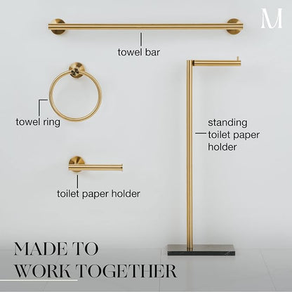 MARMOLUX ACC Free Standing Gold Toilet Paper Holder Stand with Black Marble Base and Storage | 4 Jumbo Roll Bathroom Hardware Toilet Tissue Organizer | Stainless Steel Bathroom Decor Accessory