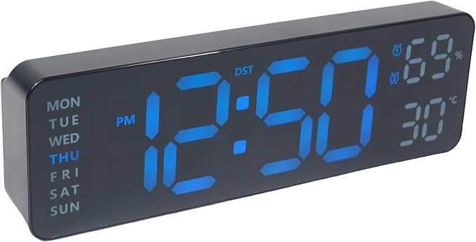 OceeK Digital Wall Clock,Display Big Number Digital Clock,Color Modern Electric Small Silent Wall Clock 9", Black Frame Blue Big Digits